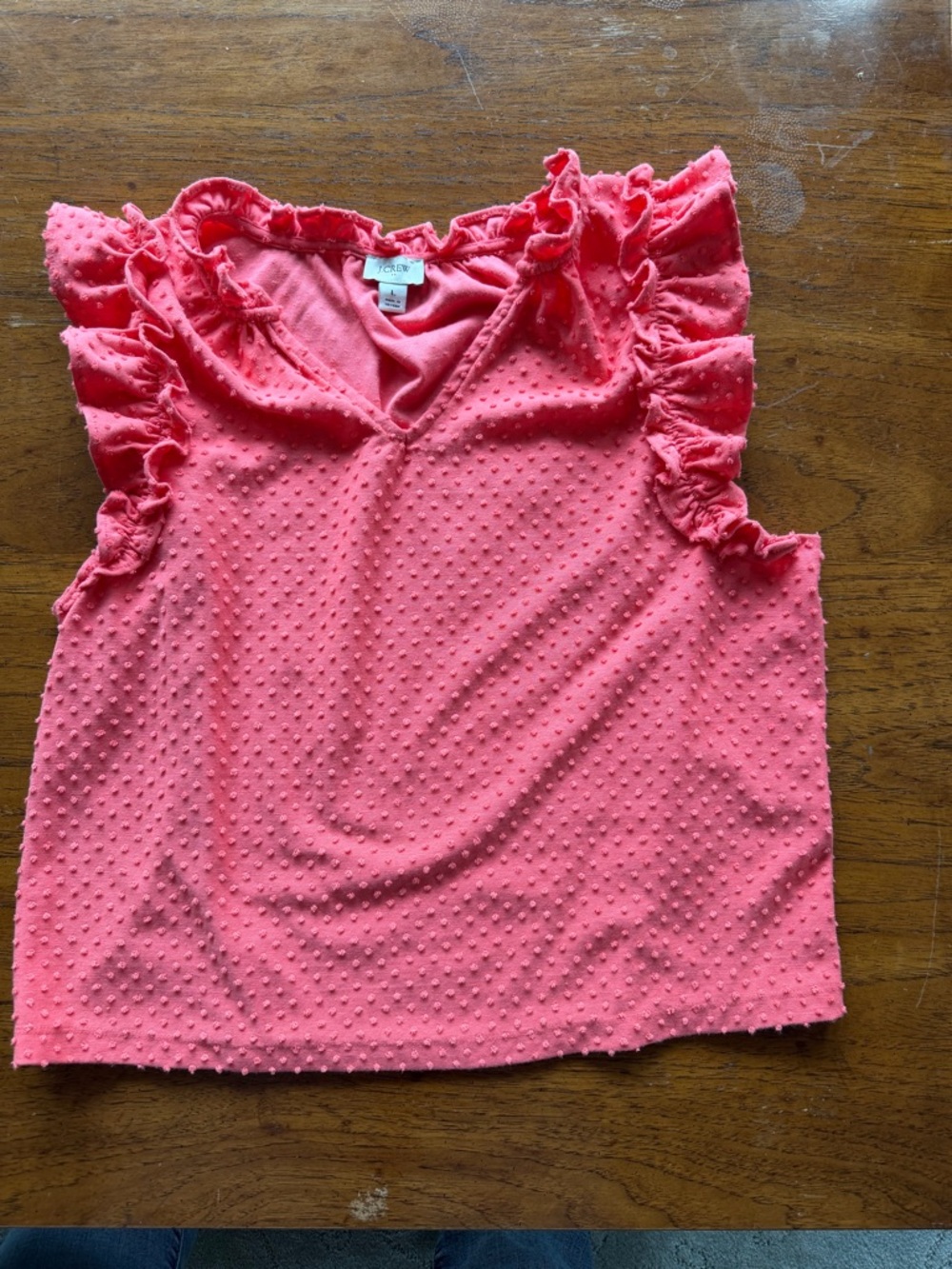 Women’s Coral Pink Ruffled Swiss Dot Tank Top
